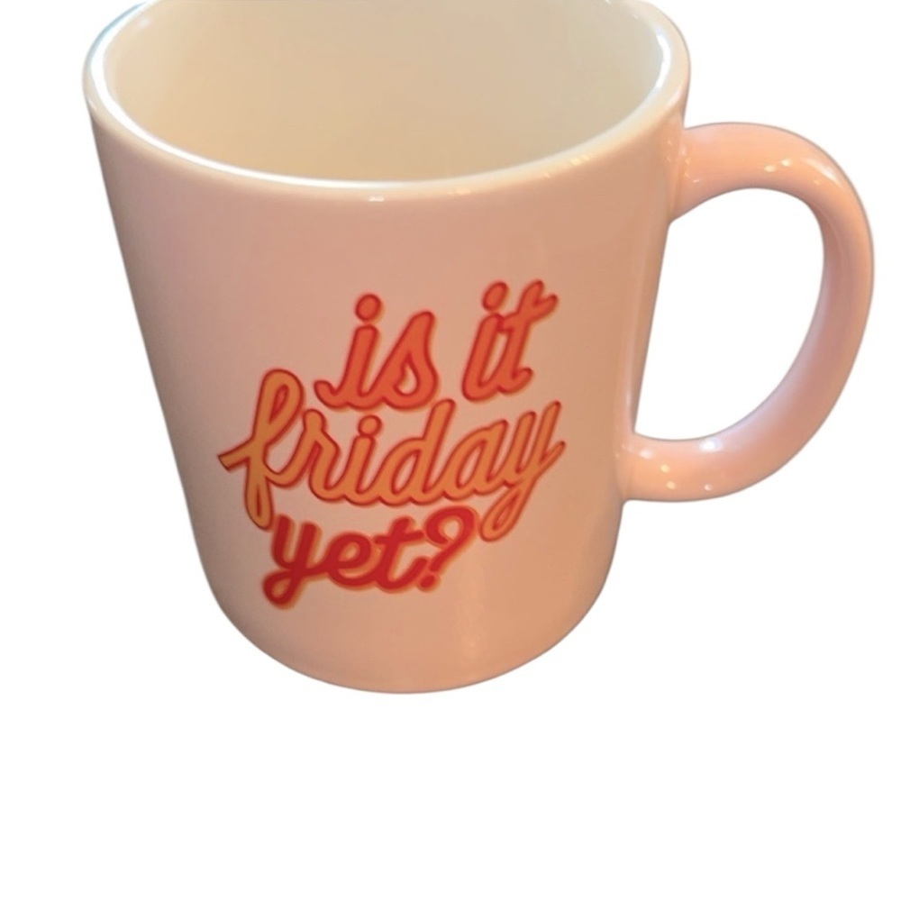 Is it Friday yet pink ceramic coffee mug